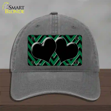 Green Black Chevon Hearts Novelty License Plate Hat Unconstructed Cotton / Charcoal