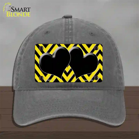 Yellow Black Chevon Hearts Novelty License Plate Hat Unconstructed Cotton / Charcoal