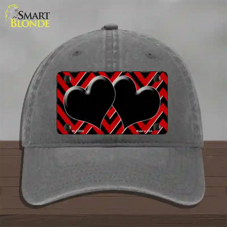 Red Black Chevon Hearts Novelty License Plate Hat Unconstructed Cotton / Charcoal