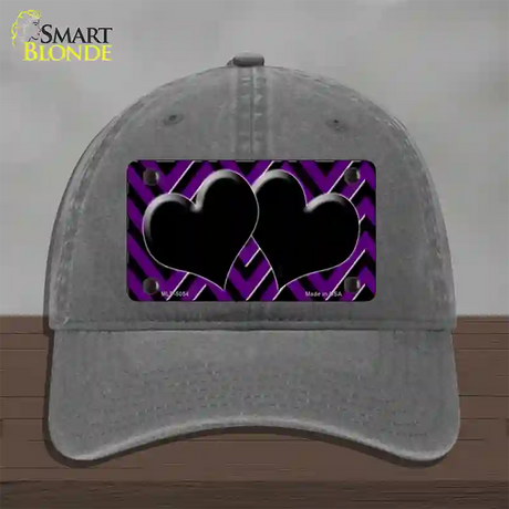 Purple Black Chevon Hearts Novelty License Plate Hat Unconstructed Cotton / Charcoal