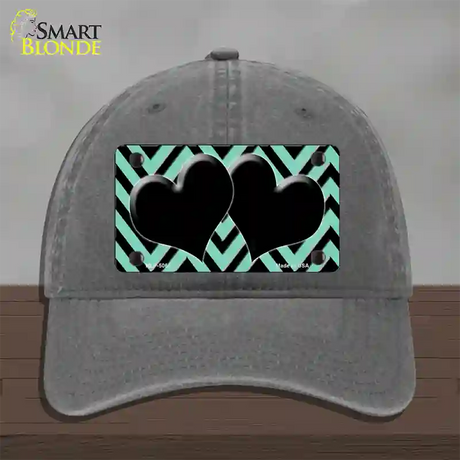 Mint Black Chevon Hearts Novelty License Plate Hat Unconstructed Cotton / Charcoal