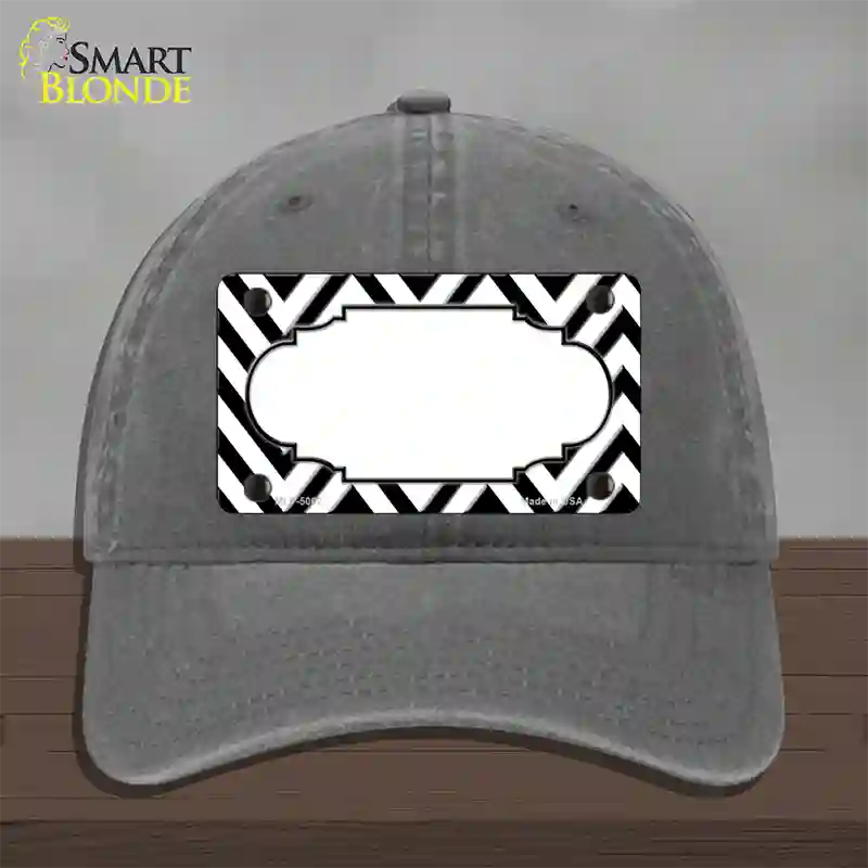 White Black Chevron Scallop Novelty License Plate Hat Unconstructed Cotton / Charcoal