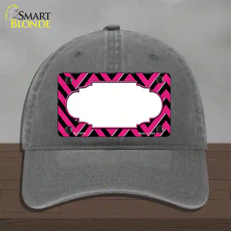 Pink Black Chevron Scallop Novelty License Plate Hat Unconstructed Cotton / Charcoal