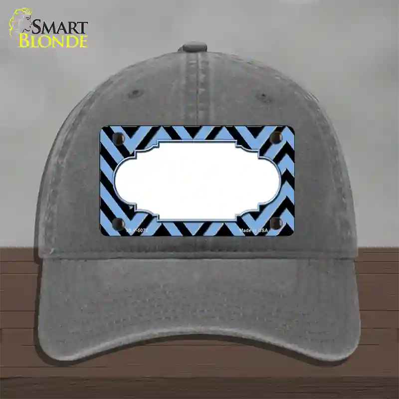 Light Blue Black Chevron Scallop Novelty License Plate Hat Unconstructed Cotton / Charcoal