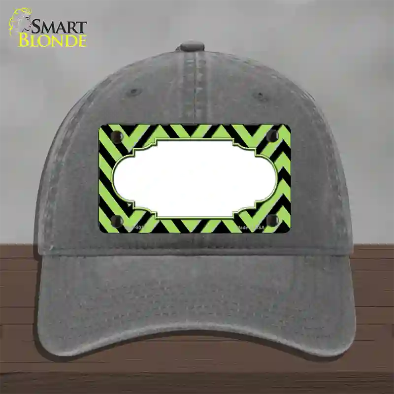 Lime Green Black Chevron Scallop Novelty License Plate Hat Unconstructed Cotton / Charcoal