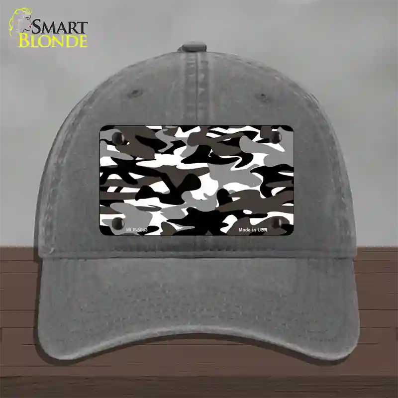 Black And White Camouflage Novelty License Plate Hat Unconstructed Cotton / Charcoal