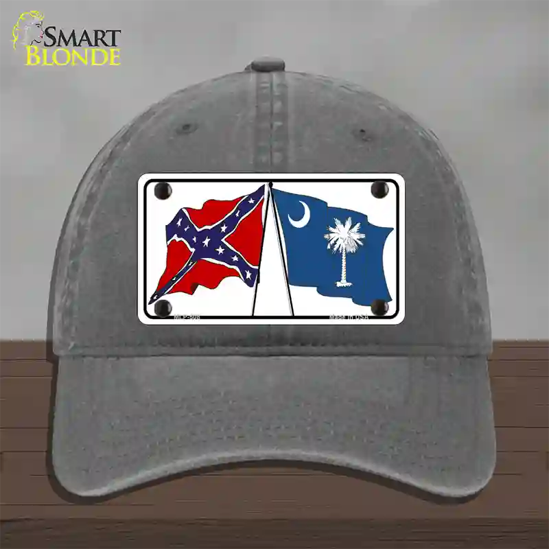 Confederate South Carolina State Flag Novelty License Plate Hat Unconstructed Cotton / Charcoal