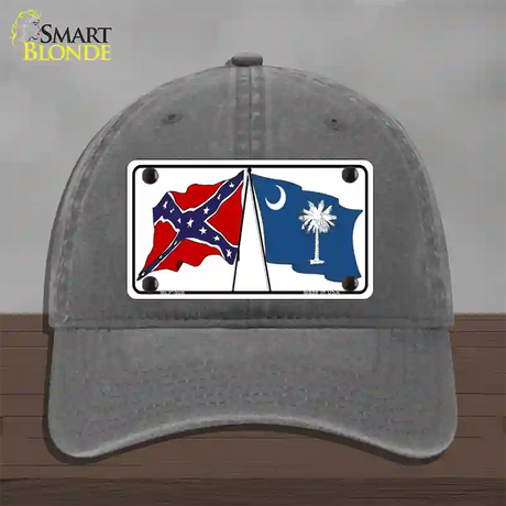 Confederate South Carolina State Flag Novelty License Plate Hat Unconstructed Cotton / Charcoal