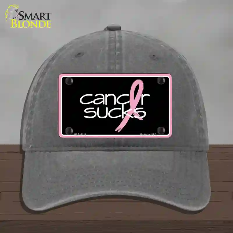 Cancer Sucks Novelty License Plate Hat Unconstructed Cotton / Charcoal