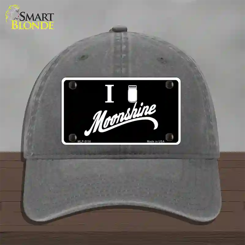 I Love Moonshine Novelty License Plate Hat Unconstructed Cotton / Charcoal