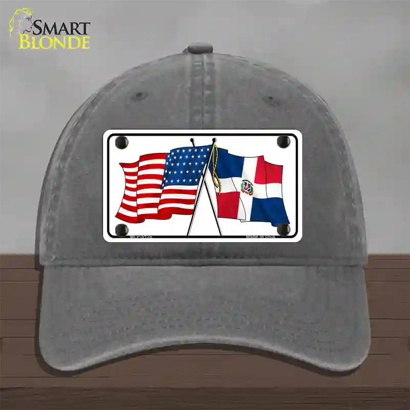 United States Dominican Republic Crossed Flags Novelty License Plate Hat Sign Unconstructed Cotton / Charcoal