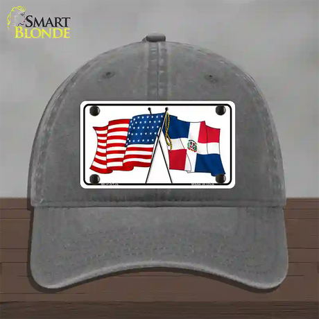 United States Dominican Republic Crossed Flags Novelty License Plate Hat Sign Unconstructed Cotton / Charcoal