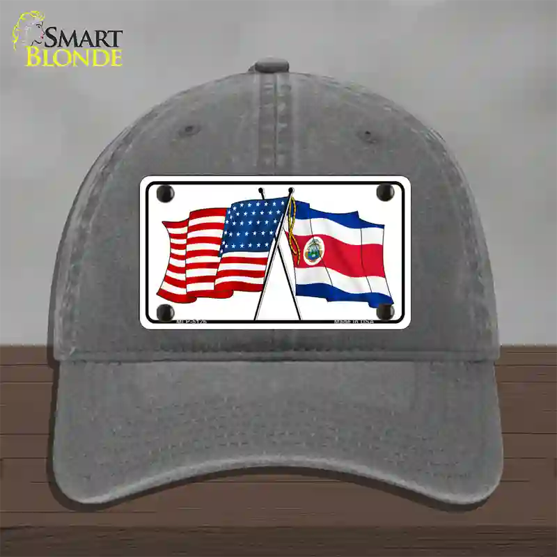 United States Costa Rica Crossed Flags Novelty License Plate Hat Sign Unconstructed Cotton / Charcoal