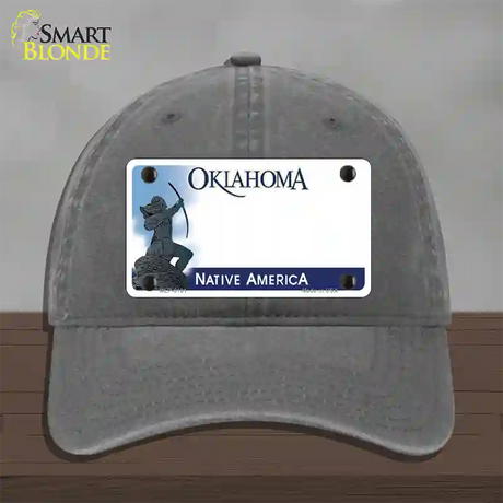 Oklahoma Native America State Blank Novelty License Plate Hat Unconstructed Cotton / Charcoal