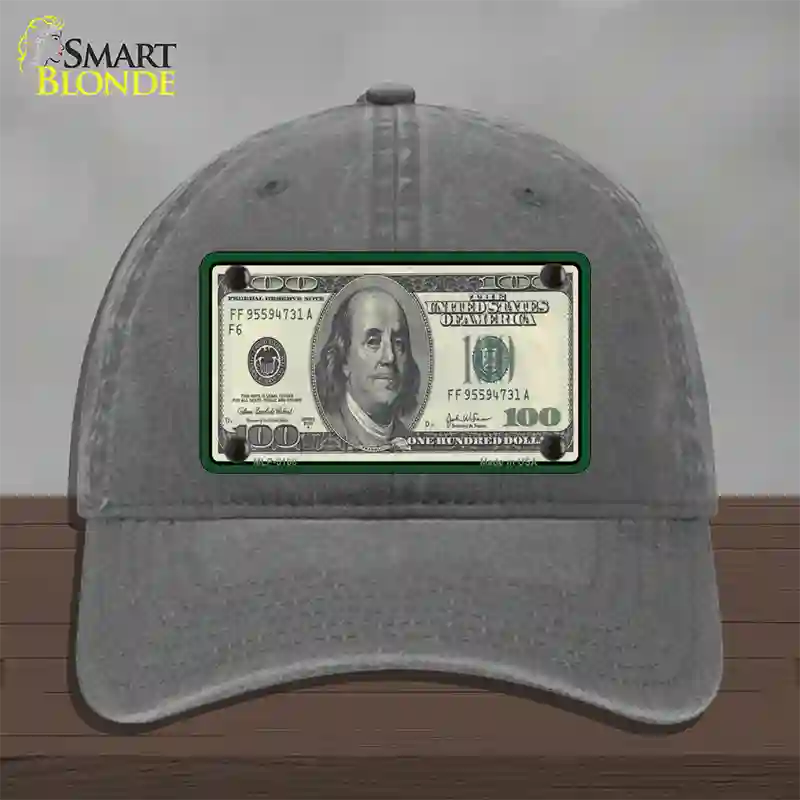 $100 Bill Novelty License Plate Hat Unconstructed Cotton / Charcoal