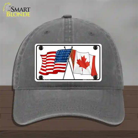 United States Canadian Flag Novelty License Plate Hat Unconstructed Cotton / Charcoal