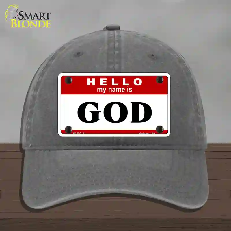 Name Is God Novelty License Plate Hat Unconstructed Cotton / Charcoal