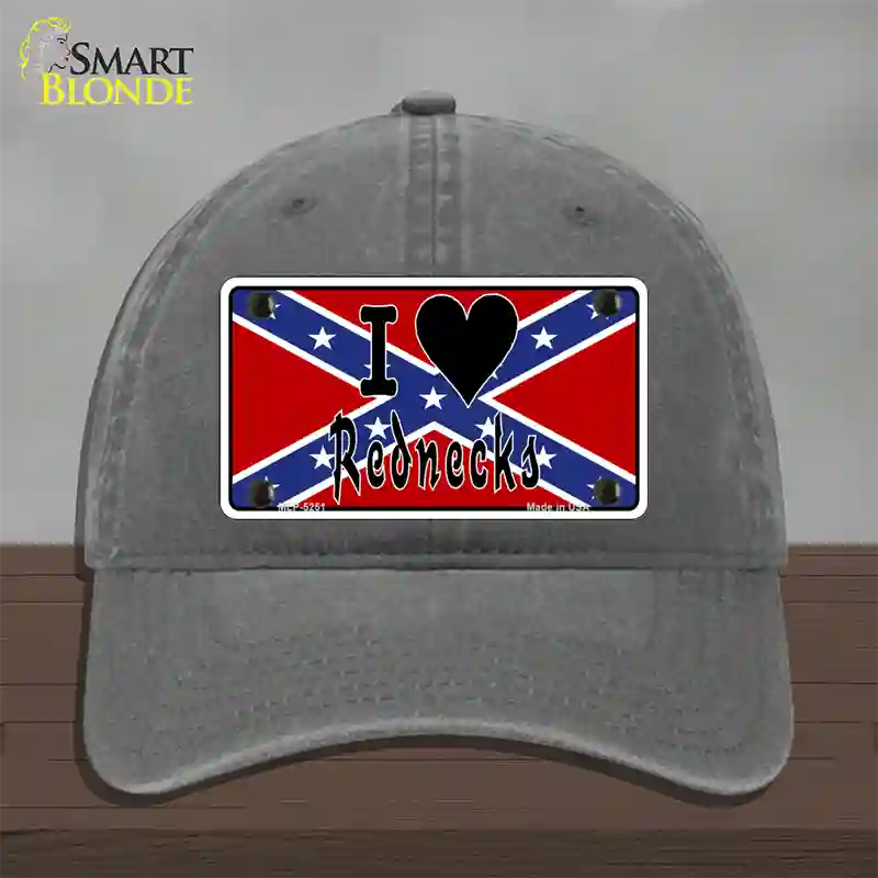 I Love Rednecks Novelty License Plate Hat Unconstructed Cotton / Charcoal