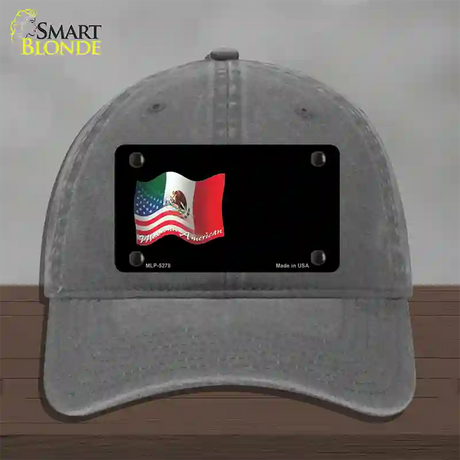 Mexican American Flag Offset Novelty License Plate Hat Unconstructed Cotton / Charcoal