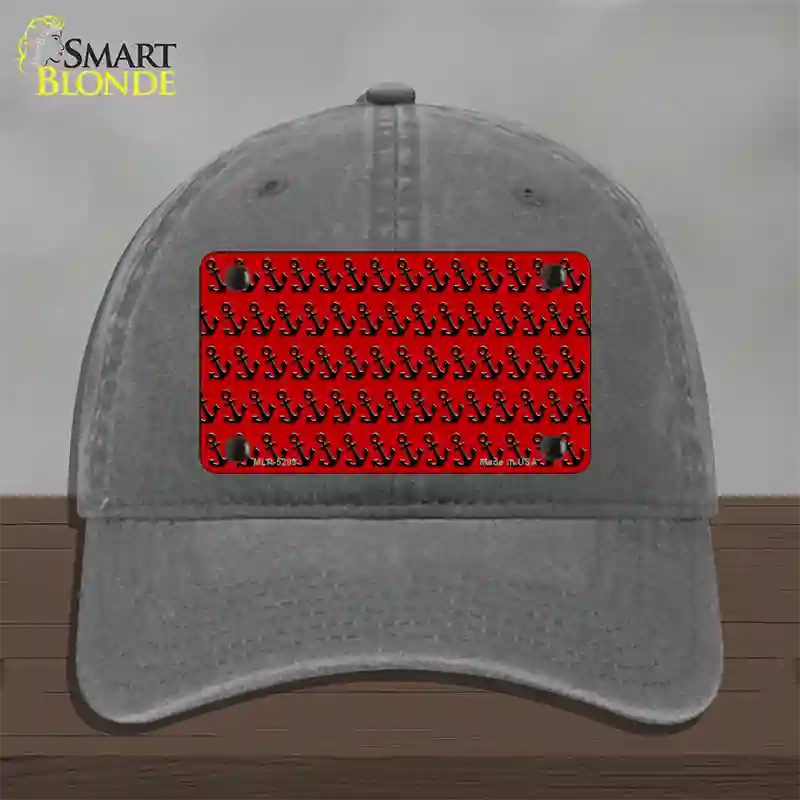 Red Black Anchor Novelty License Plate Hat Unconstructed Cotton / Charcoal