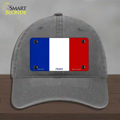 France Flag Novelty License Plate Hat Unconstructed Cotton / Charcoal