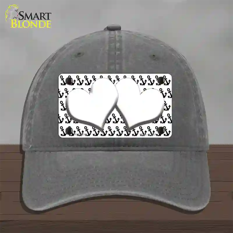 White Black Anchor White Heart Center Novelty License Plate Hat Unconstructed Cotton / Charcoal