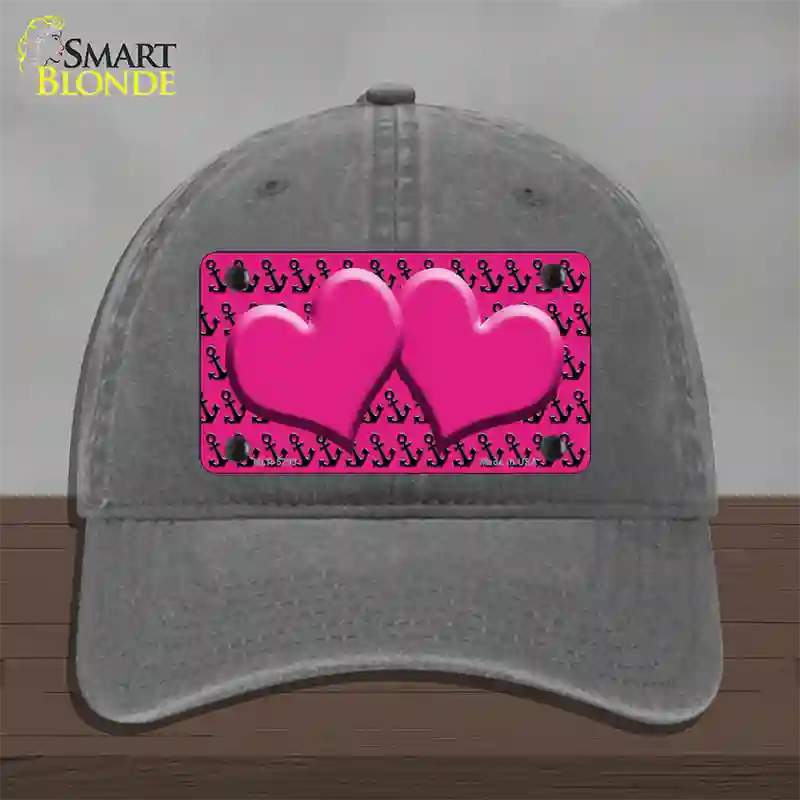 Pink Black Anchor Pink Heart Center Novelty License Plate Hat Unconstructed Cotton / Charcoal