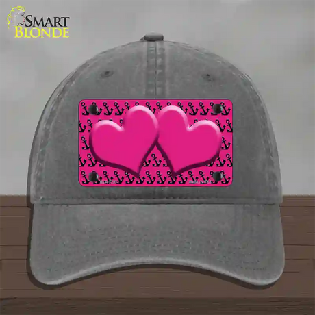 Pink Black Anchor Pink Heart Center Novelty License Plate Hat Unconstructed Cotton / Charcoal