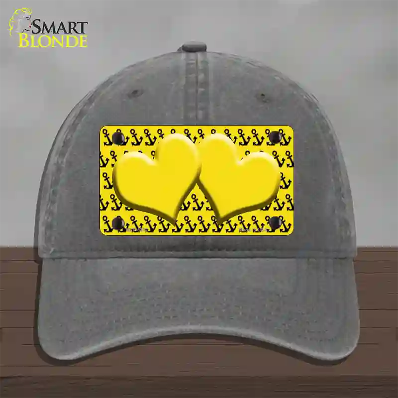 Yellow Black Anchor Yellow Heart Center Novelty License Plate Hat Unconstructed Cotton / Charcoal