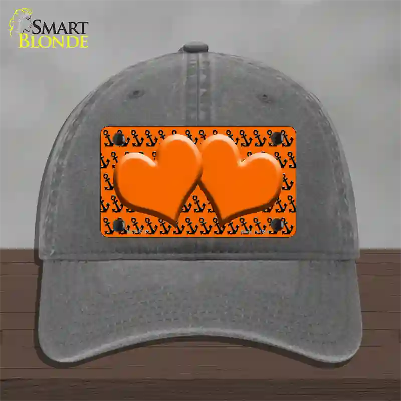 Orange Black Anchor Orange Heart Center Novelty License Plate Hat Unconstructed Cotton / Charcoal