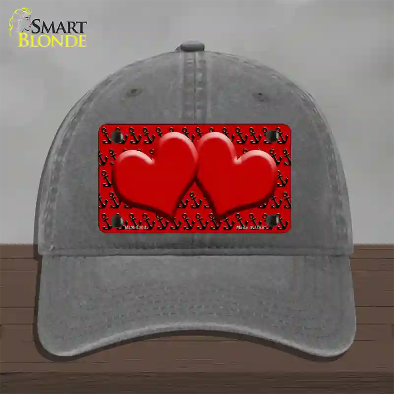 Red Black Anchor Red Heart Center Novelty License Plate Hat Unconstructed Cotton / Charcoal