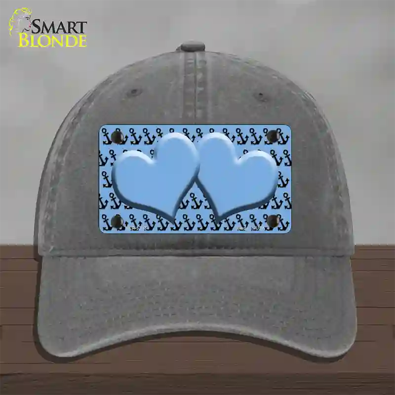 Light Blue Black Anchor Light Blue Heart Center Novelty License Plate Hat Unconstructed Cotton / Charcoal