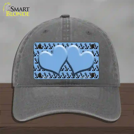 Light Blue Black Anchor Light Blue Heart Center Novelty License Plate Hat Unconstructed Cotton / Charcoal