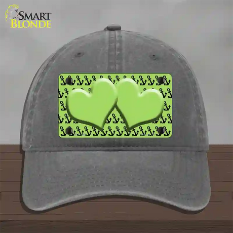 Lime Green Black Anchor Lime Green Heart Center Novelty License Plate Hat Unconstructed Cotton / Charcoal