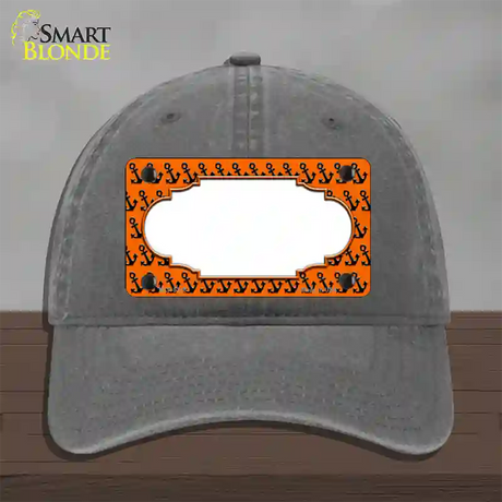 Orange Black Anchor Scallop Center Novelty License Plate Hat Unconstructed Cotton / Charcoal