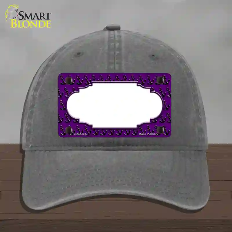 Purple Black Anchor Scallop Center Novelty License Plate Hat Unconstructed Cotton / Charcoal