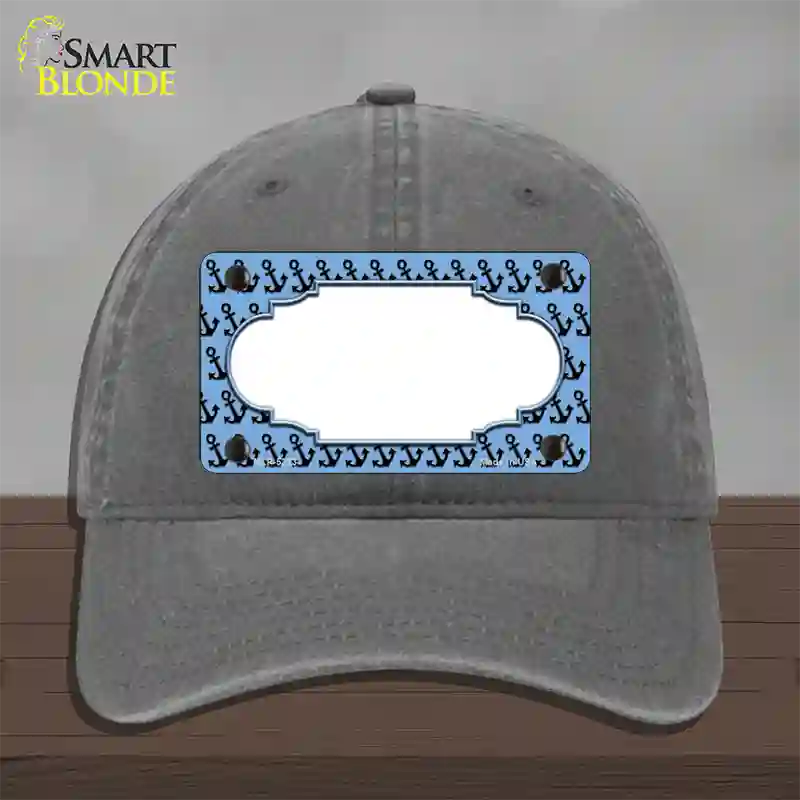 Light Blue Black Anchor Scallop Center Novelty License Plate Hat Unconstructed Cotton / Charcoal