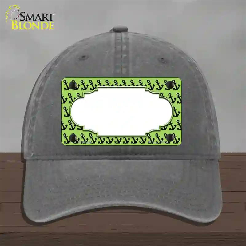 Lime Green Black Anchor Scallop Center Novelty License Plate Hat Unconstructed Cotton / Charcoal