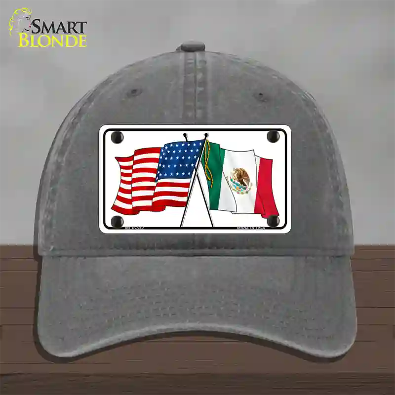 United States Mexico Flag Novelty License Plate Hat Unconstructed Cotton / Charcoal