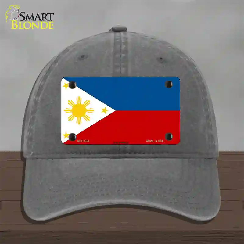 Philippines Flag Novelty License Plate Hat Unconstructed Cotton / Charcoal