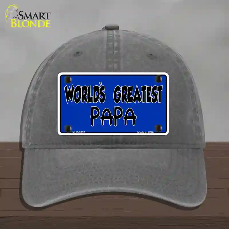 Worlds Greatest PaPa Novelty License Plate Hat Unconstructed Cotton / Charcoal