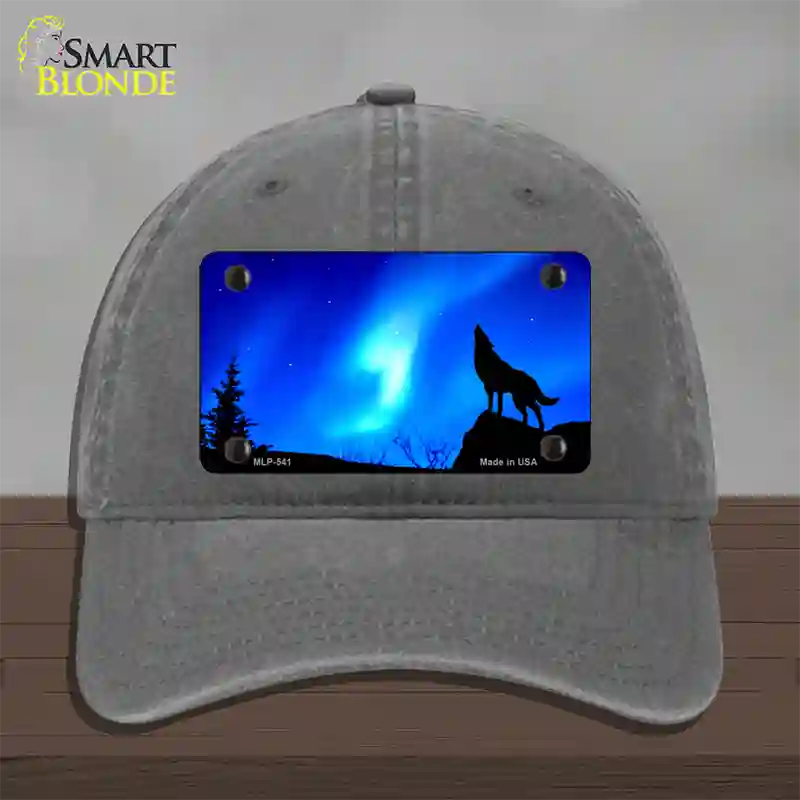 Wolf Howling Novelty License Plate Hat Unconstructed Cotton / Charcoal