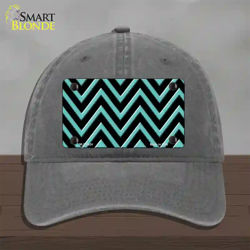 Tiffany Blue Chevron Novelty License Plate Hat Unconstructed Cotton / Charcoal