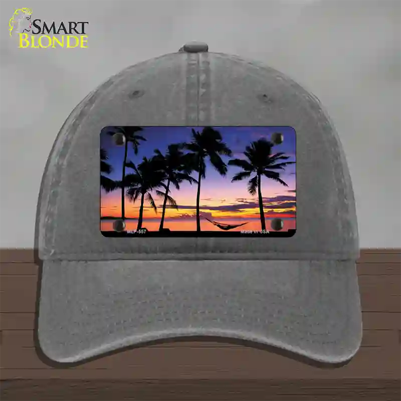 Sunset Hammock Novelty License Plate Hat Unconstructed Cotton / Charcoal