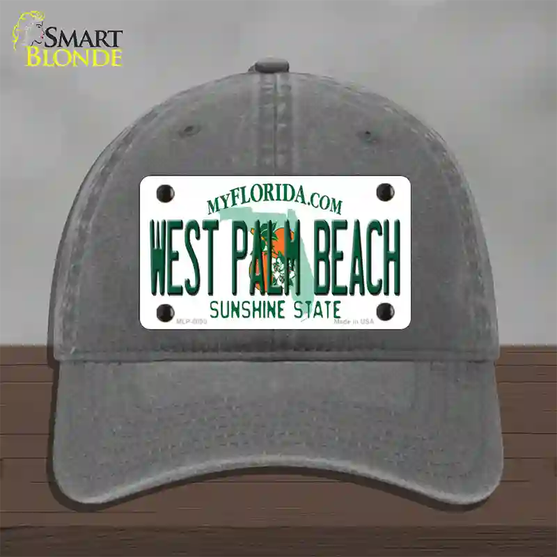 West Palm Beach Florida Novelty License Plate Hat Unconstructed Cotton / Charcoal