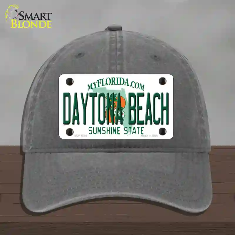 Daytona Beach Florida Novelty License Plate Hat Unconstructed Cotton / Charcoal