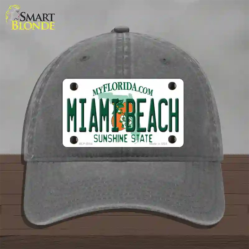 Miami Beach Florida Novelty License Plate Hat Unconstructed Cotton / Charcoal