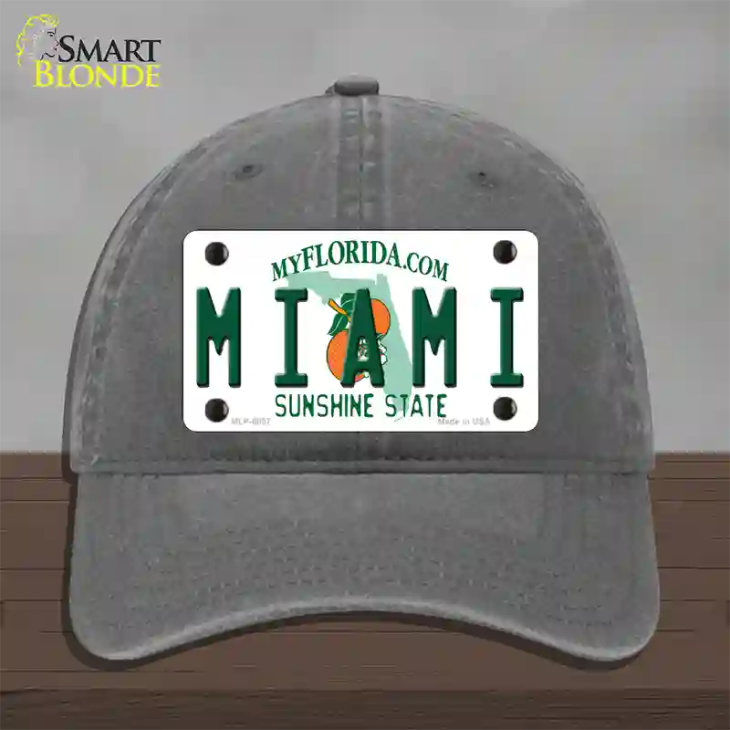 Miami Florida Novelty License Plate Hat Unconstructed Cotton / Charcoal