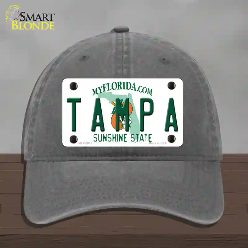 Tampa Florida Novelty License Plate Hat Unconstructed Cotton / Charcoal