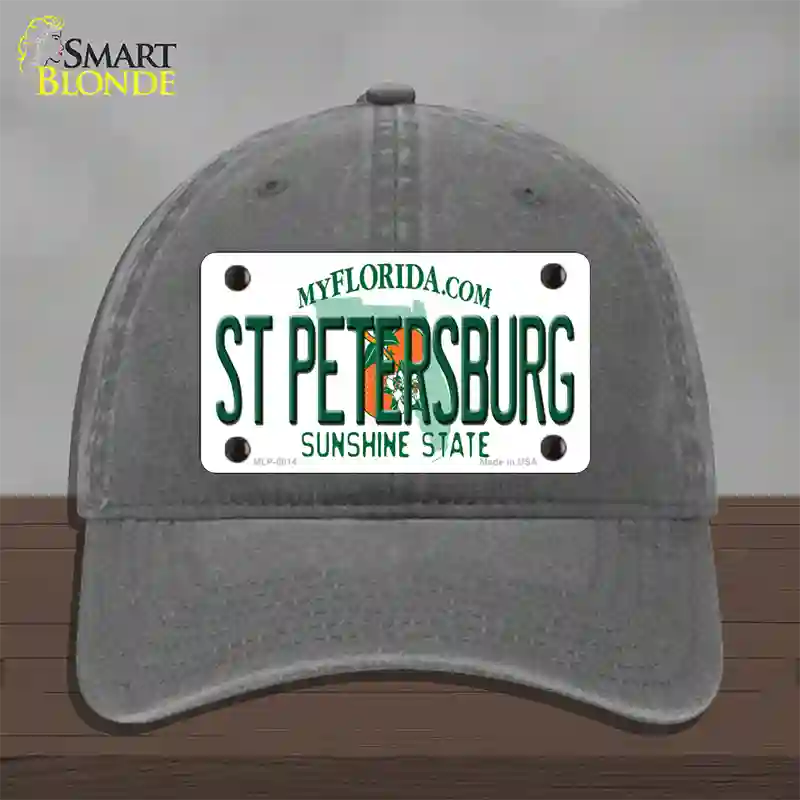 St Petersburg Florida Novelty License Plate Hat Unconstructed Cotton / Charcoal